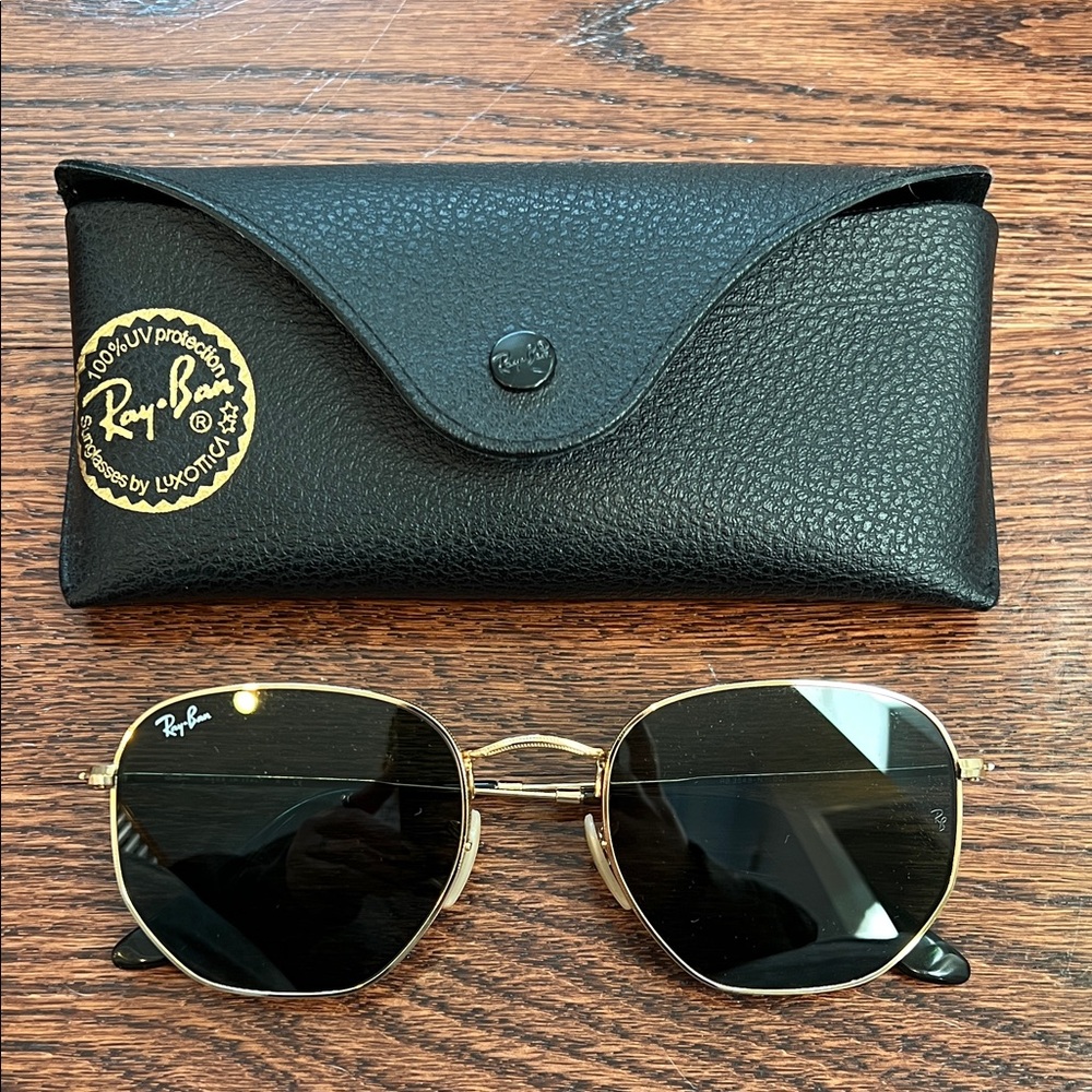 Ray-Ban Gold Frame Sunglasses with Black Lenses